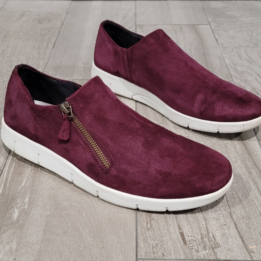 JOHNSTON & MURPHY Tracy Maroon Kid Suede Zipper Comfort Platform Sneakers 9M
